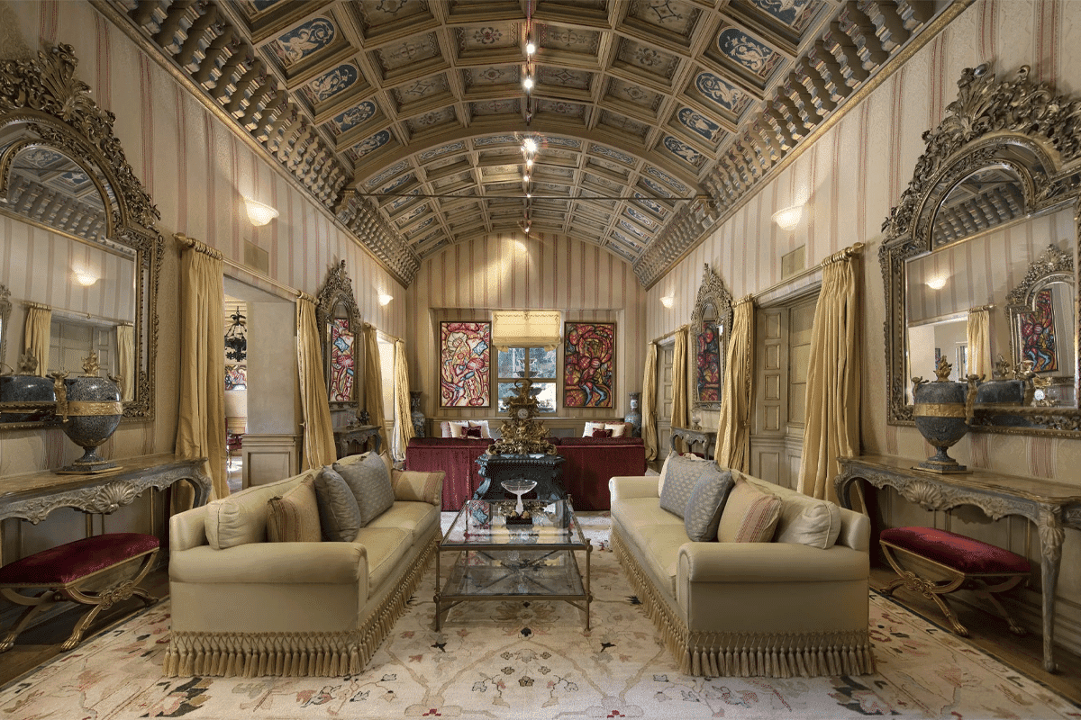 Sofas and coffee table at William Randolph Hearst's LA mansion