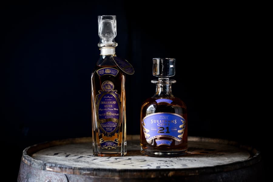 Two decanters including 21 Year Old Sullivans Cove Scotch whisky