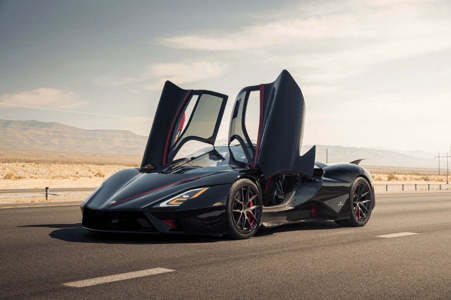 SSC Tuatara three quarters front with scissor doors open