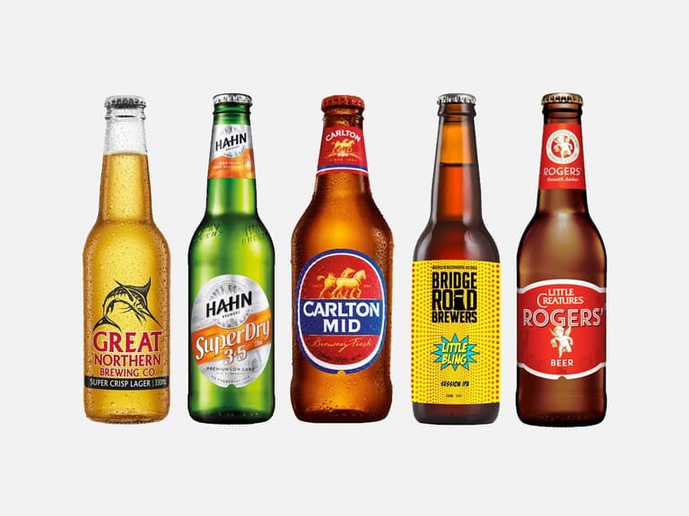 5 different beers with grey background