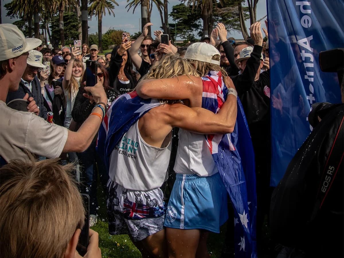 Brothers Lachlan and Stefan Lamble completing their run across Australia | Image: Orford Optics