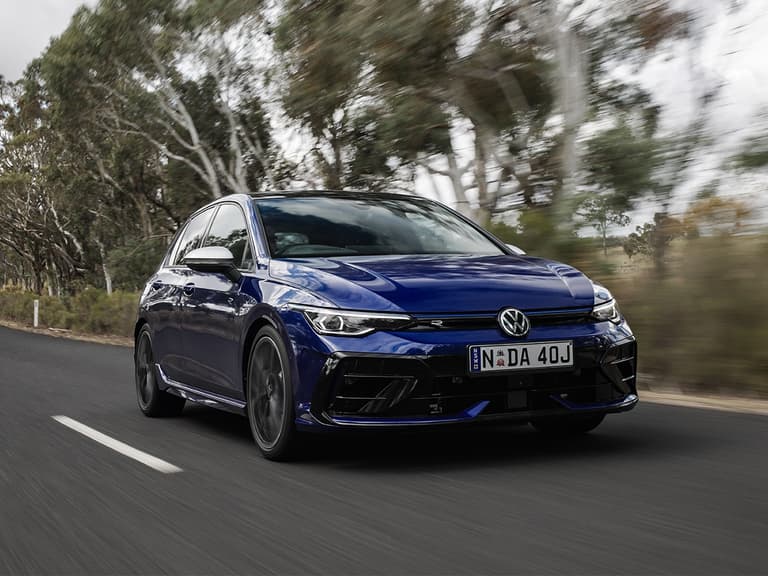 2025 golf r in lapiz blue on road front