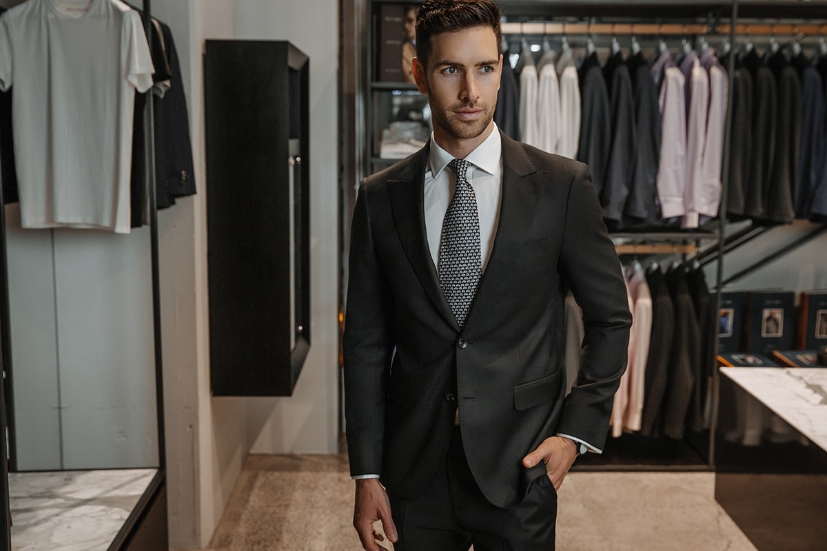 Model in a classic black suit