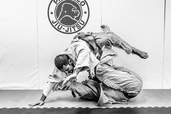 Two men in a Jiu Jitsu fight