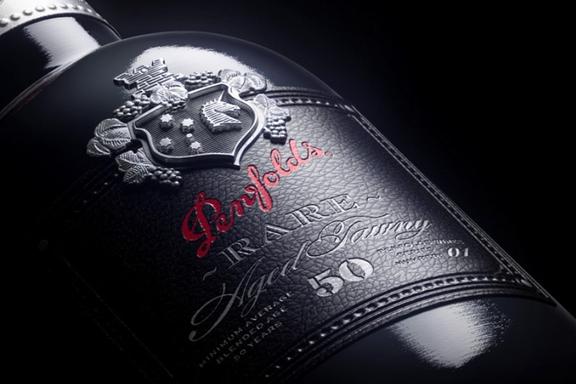 Closeup of the label on Penfolds Tawny bottle