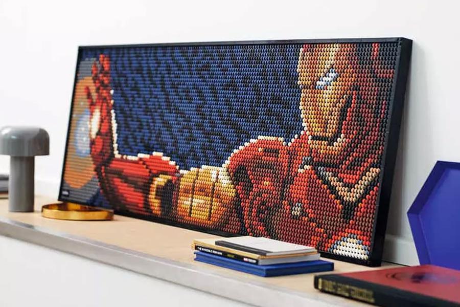 LEGO ART poster of Iron Man holding his palm out to shoot