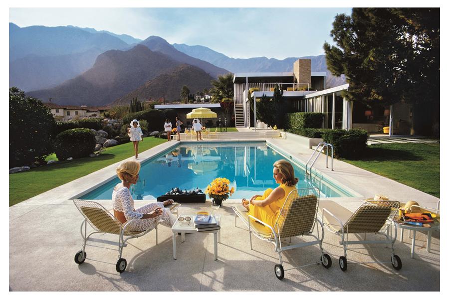 An artwork of women talking by a swimming pool from FAA