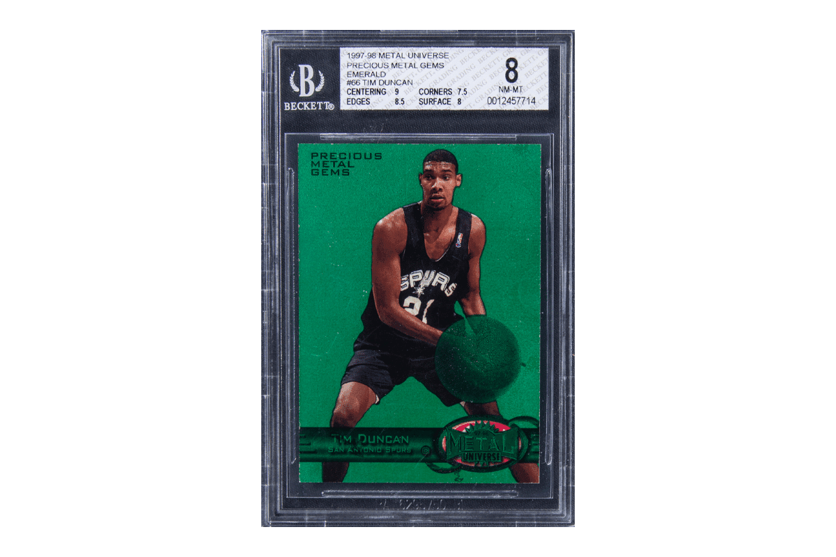 1997 98 metal universe precious metal gems emerald tim duncan rookie card