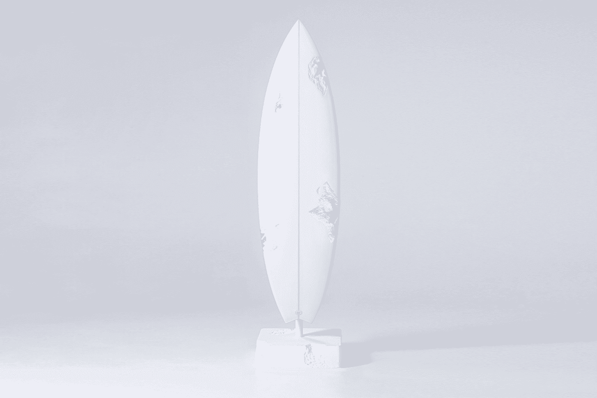 Arsham x haydenshapes eroded surfboard standing up