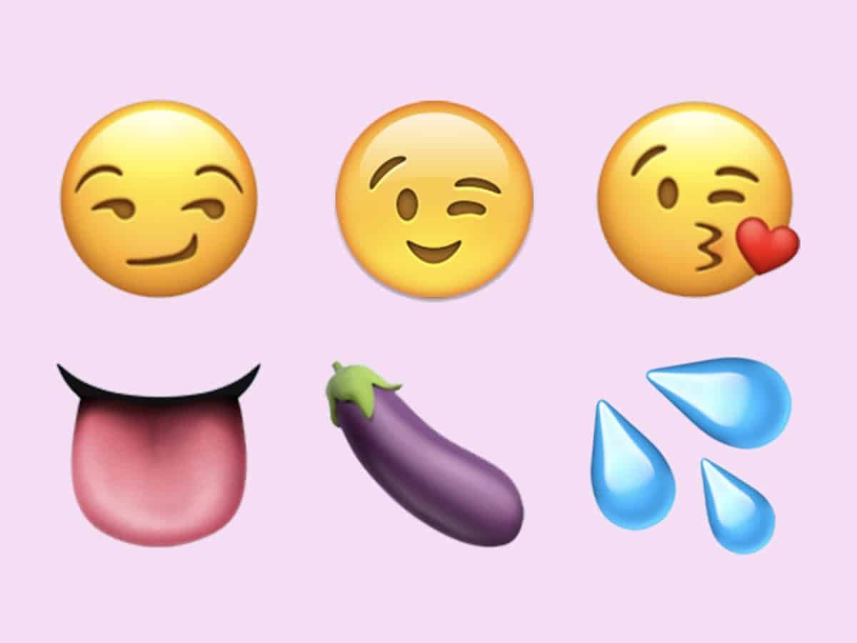 Sexting emojis including tongue, eggplant and waterdrops