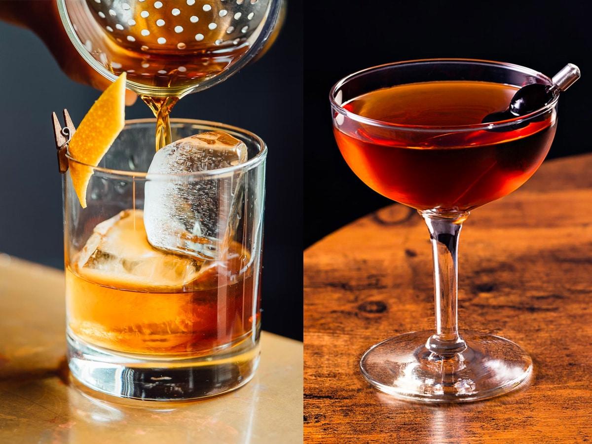 Old fashioned vs manhattan cocktail
