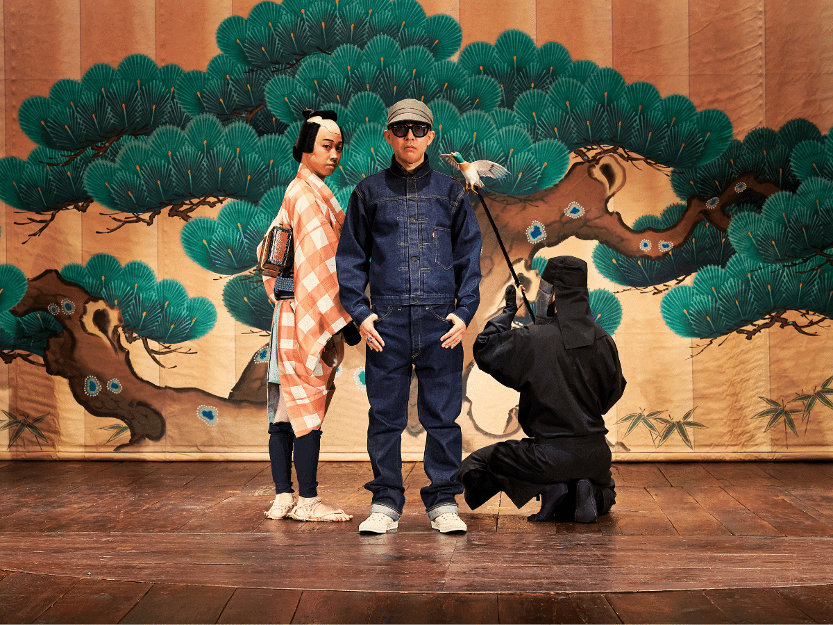 Levis x human made nigo standing next to models in denim