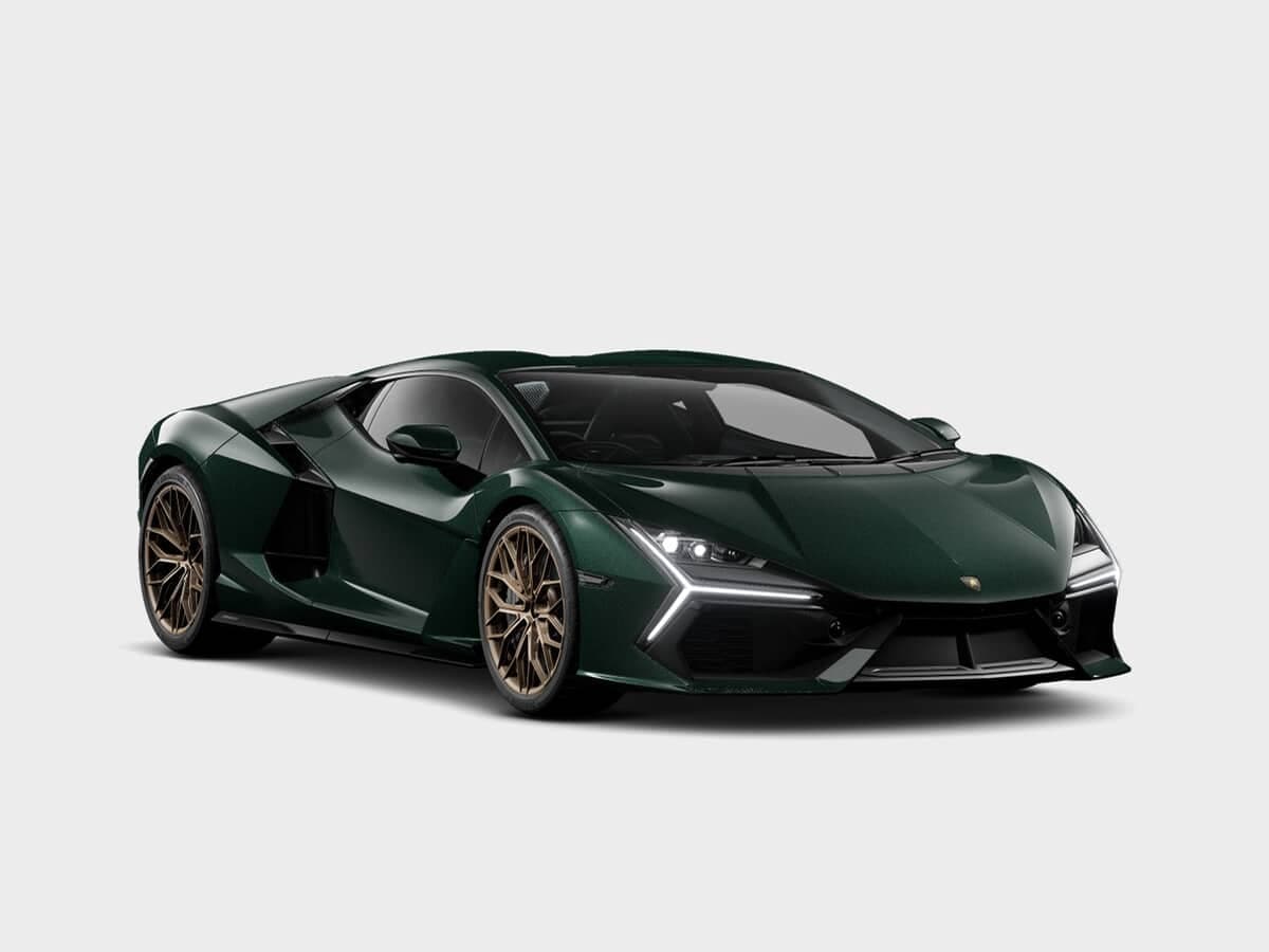 Lamborghini revuelto in verde hydra with bronze wheels front