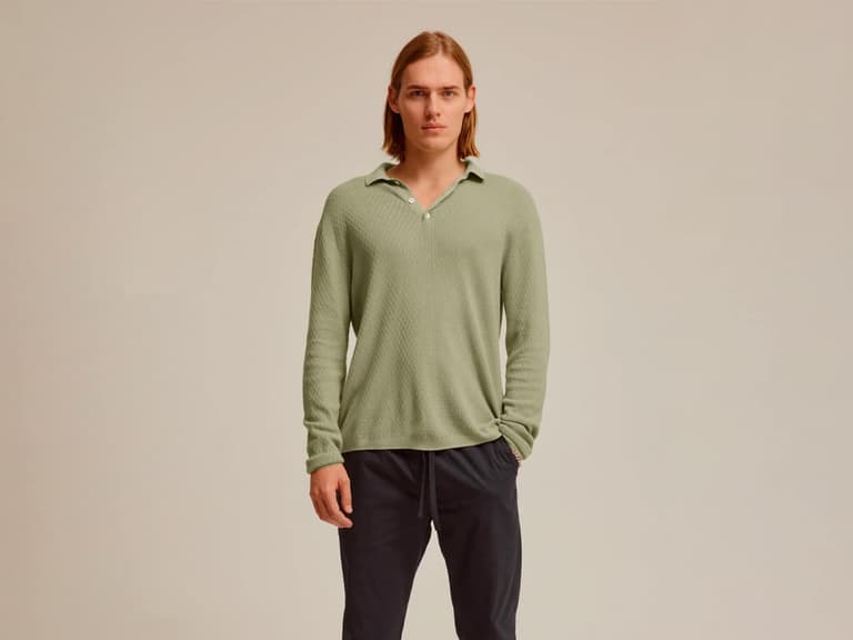 Venroy long sleeve basket weave cotton polo