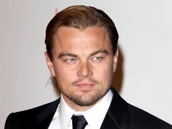 Leonardo DiCaprio with a slicked back hairstyle