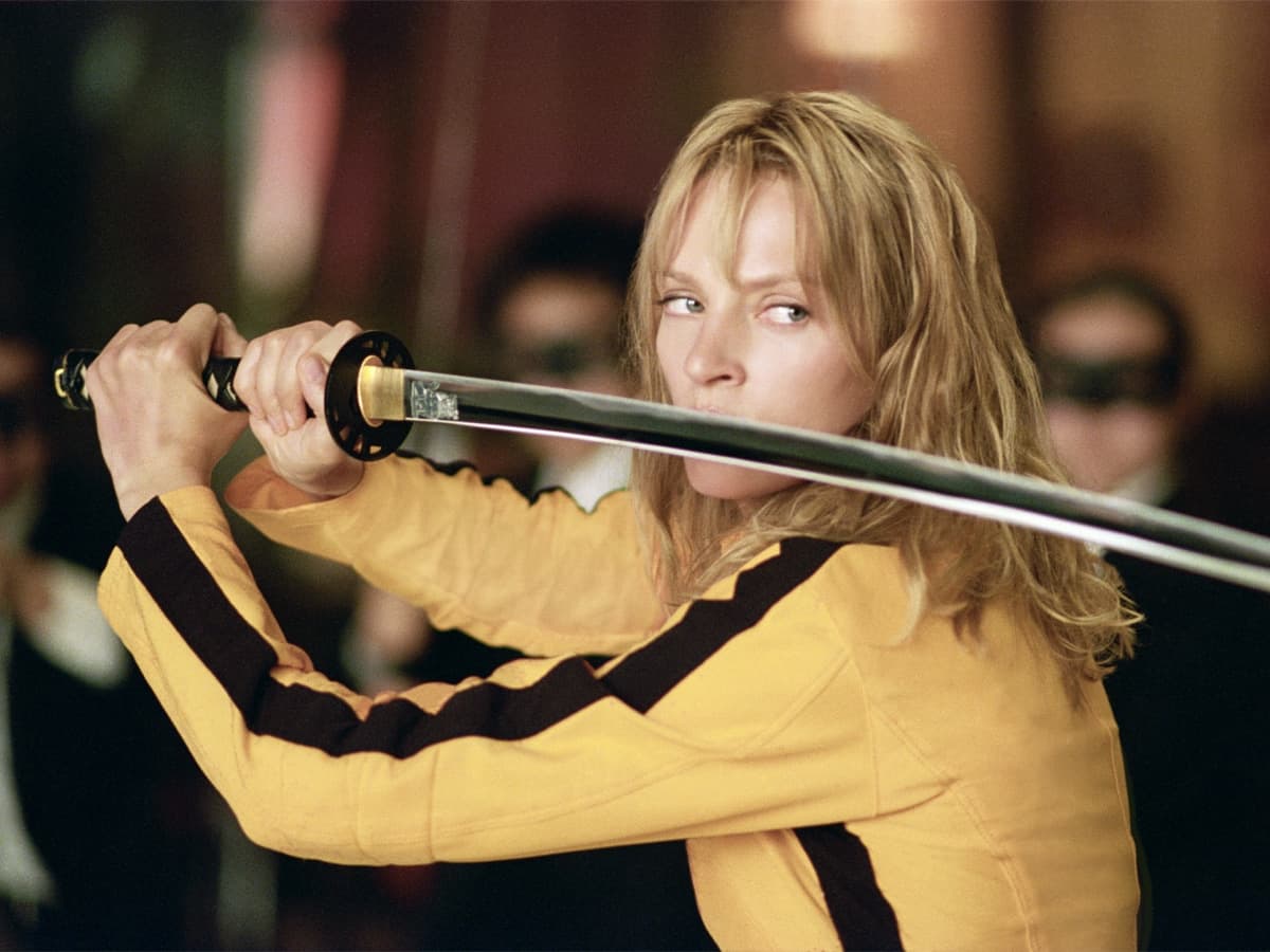 Uma Thurman holding a katana
