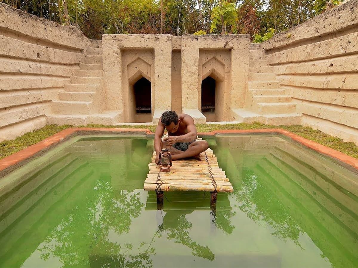 secret underground mansion with swimming pool