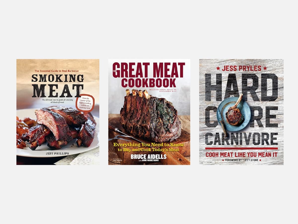 three different cookbooks cover side by side with a grey background