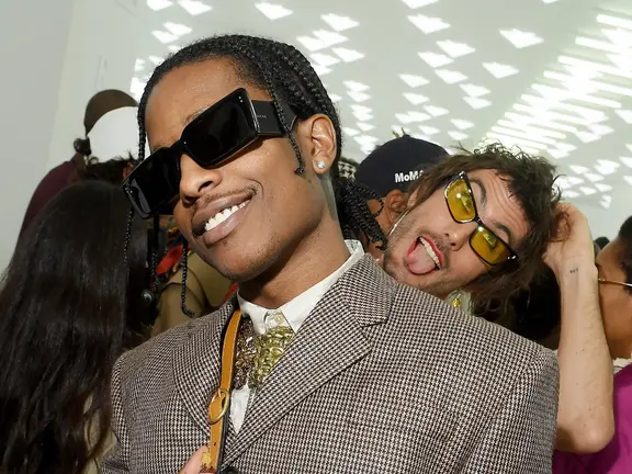 A$AP Rocky in a patterned suit and sunglasses
