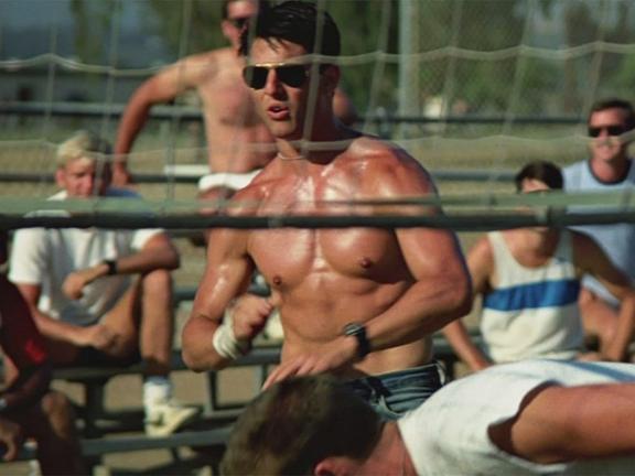 Tom Cruise in 'Top Gun' playing volleyball