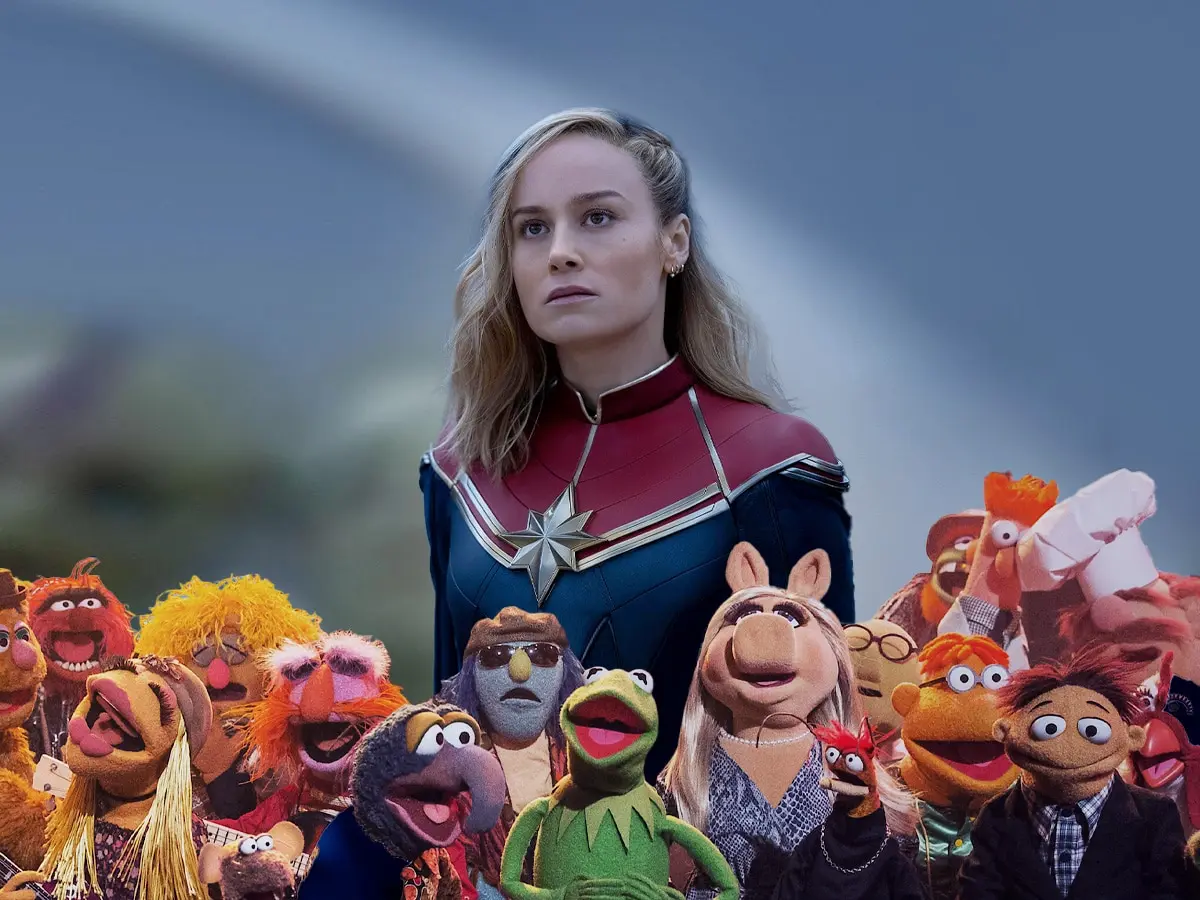 Brie Larson in 'The Marvels' flanked by The Muppets | Image: Disney