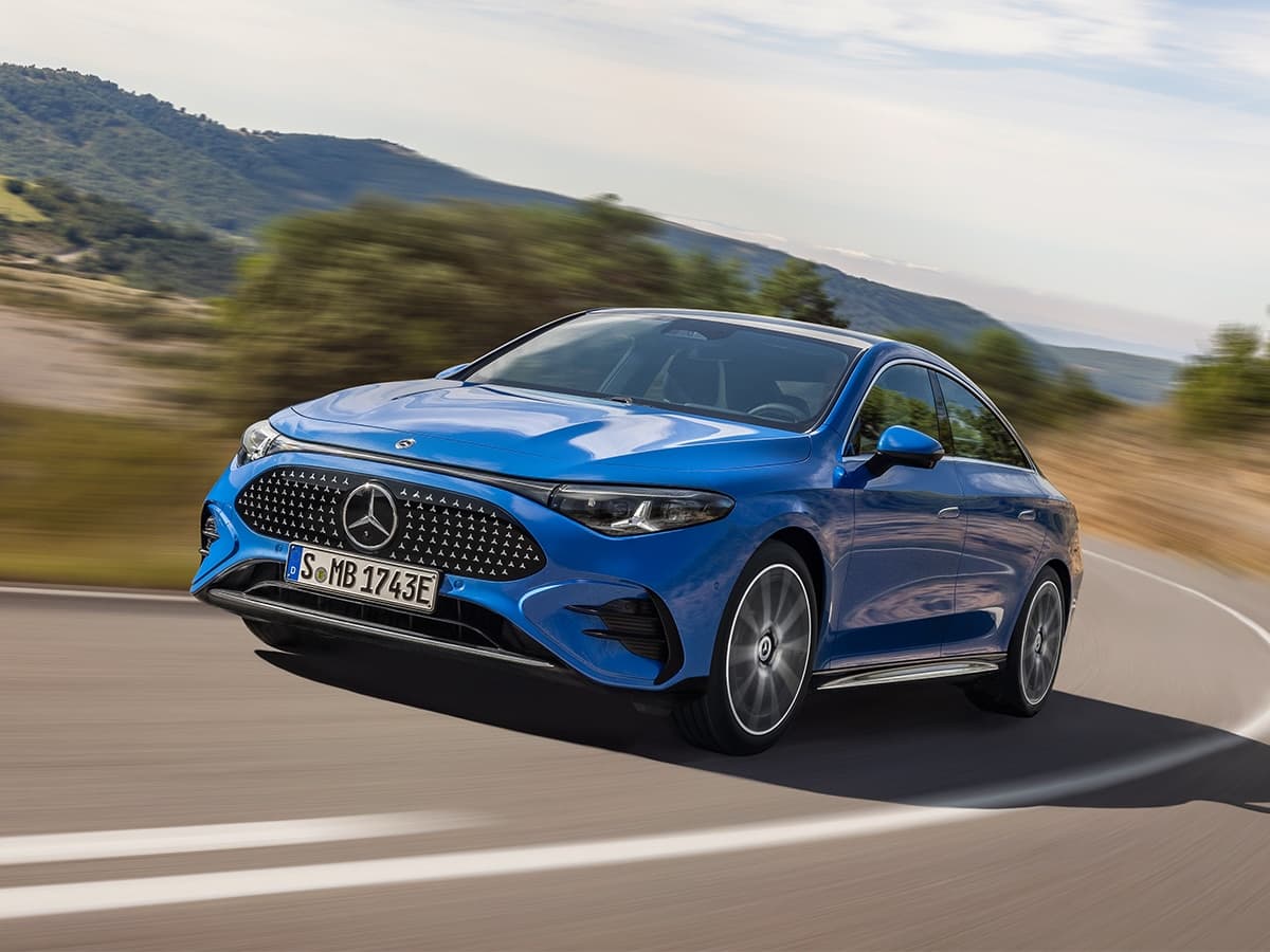 Mercedes benz cla electric sedan front three quarter on road