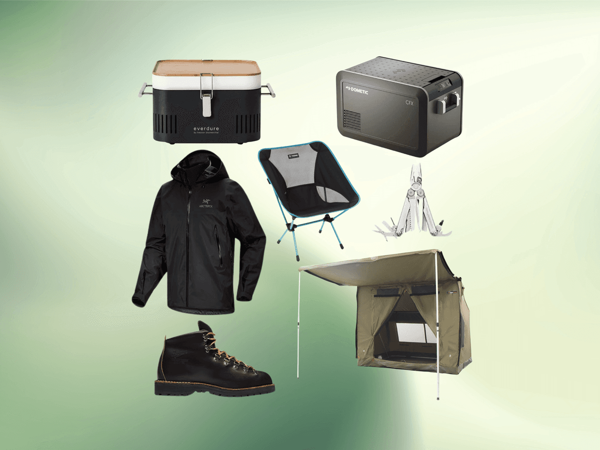 Flatlay image showing the items in Man of Many's 2026 Father's Day camping gift guide