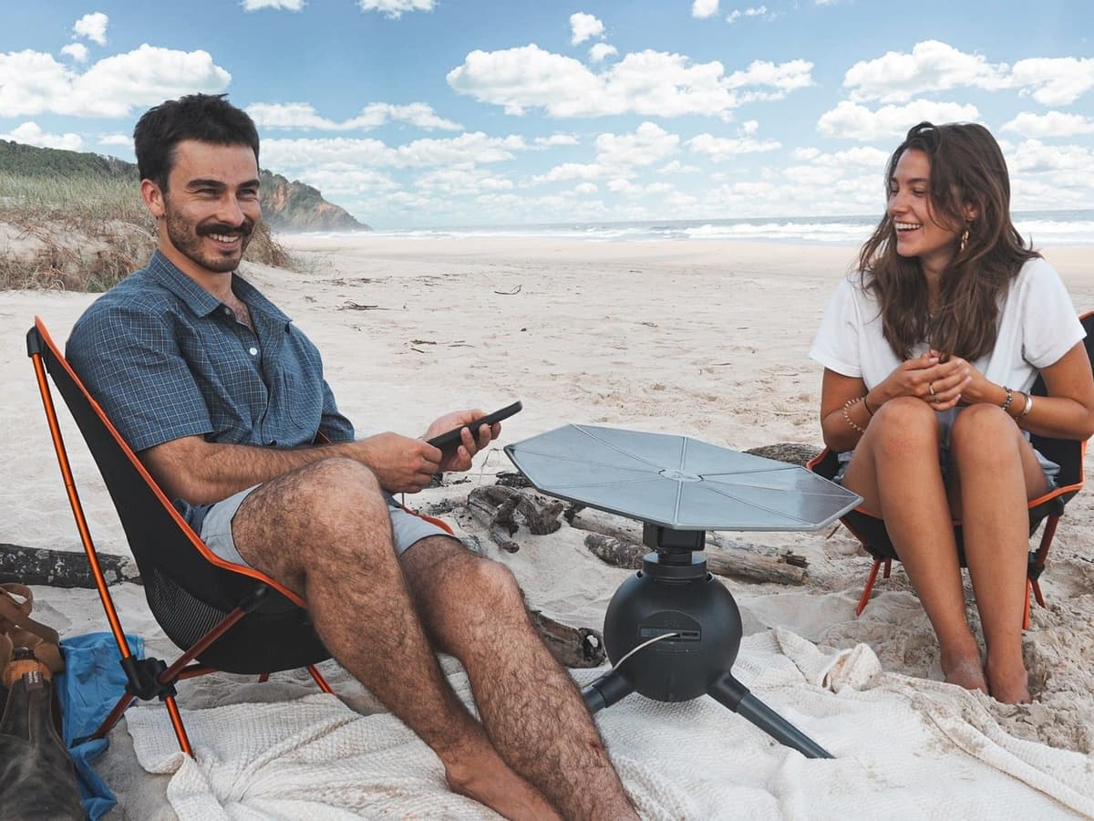 The Iris T1 portable solar generator set up outdoors