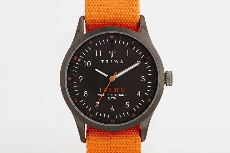 triwa lansen orange canvas strap