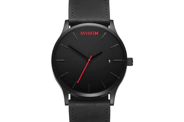 mvmt black and black leather watch strap