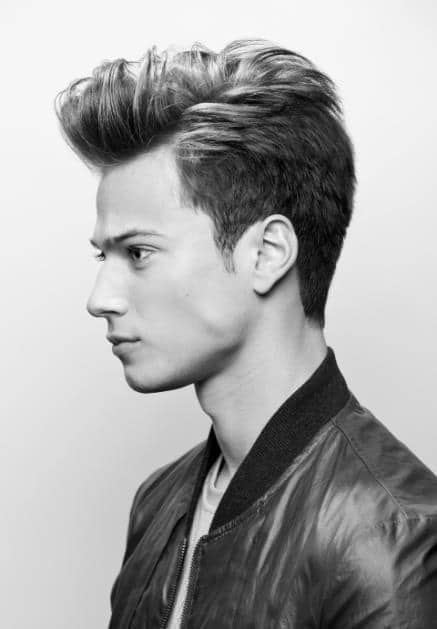 textured pompadour side hairstyle 