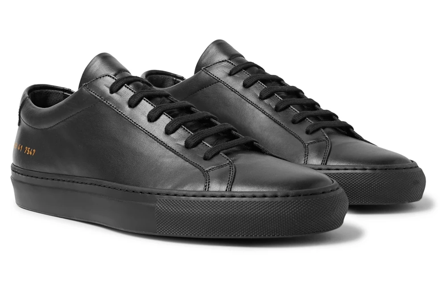 black low top leather sneakers