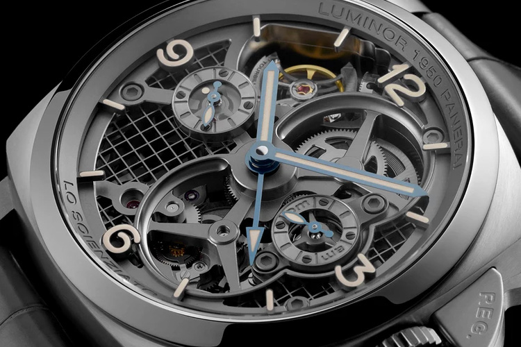 panerai lo scienziato luminor 1950 tourbillon gmt titanio