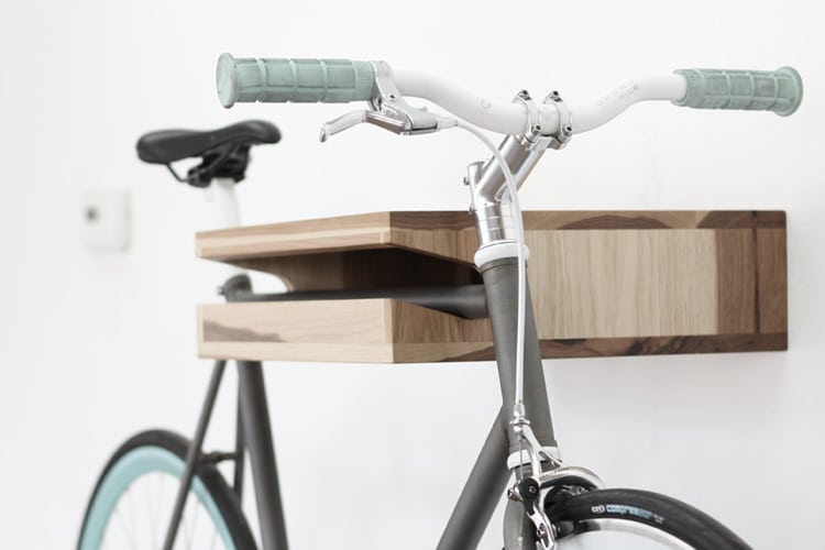 wooden bike shelf