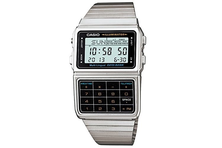 casio silver watch with calculator