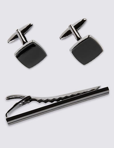 gunmetal tie clip and cufflink set