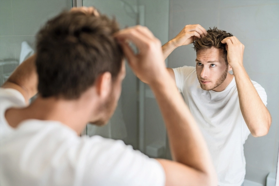 Man with short haircut Styling Hair