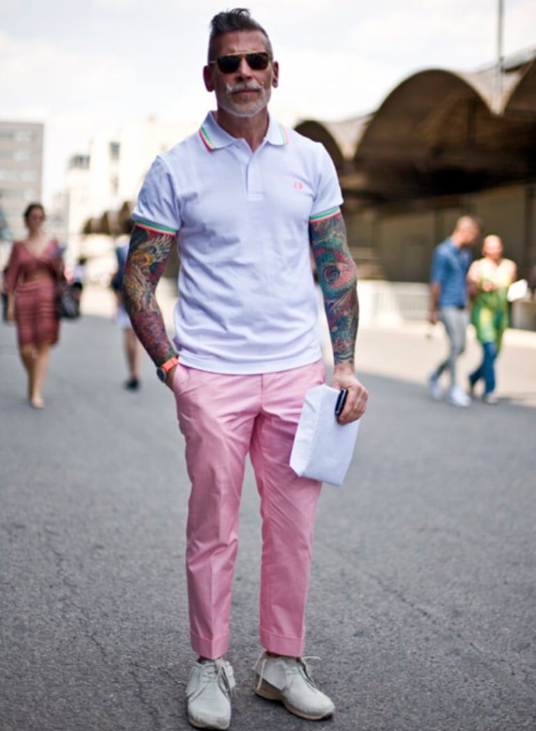 pink sneakers mens outfit