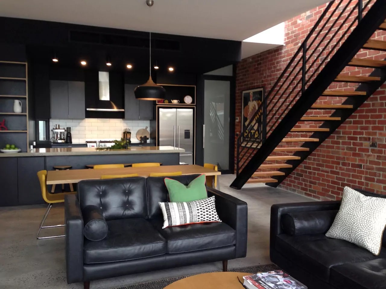 melbourne airbnb drawing dining kitchen and stair view