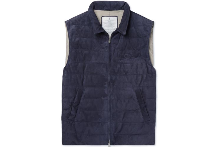 brunello cucinelli quilted suede down gilet