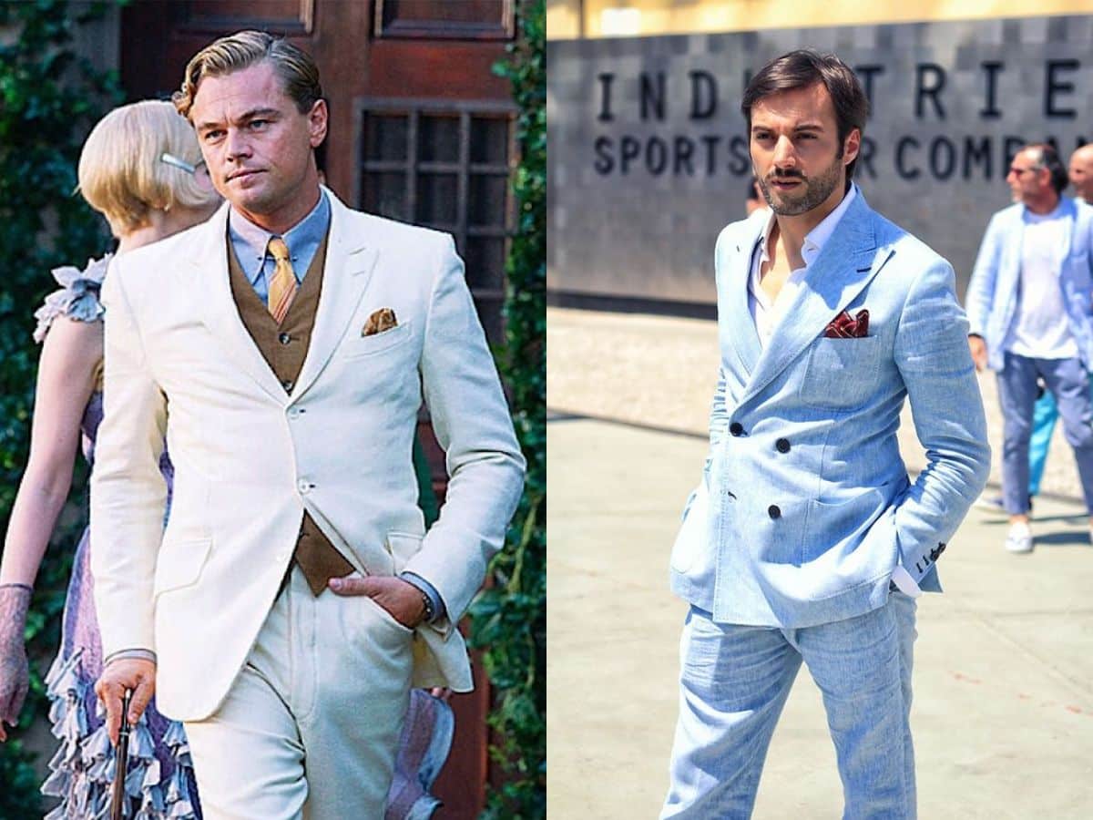 Leonardo diCaprio in white linen suit