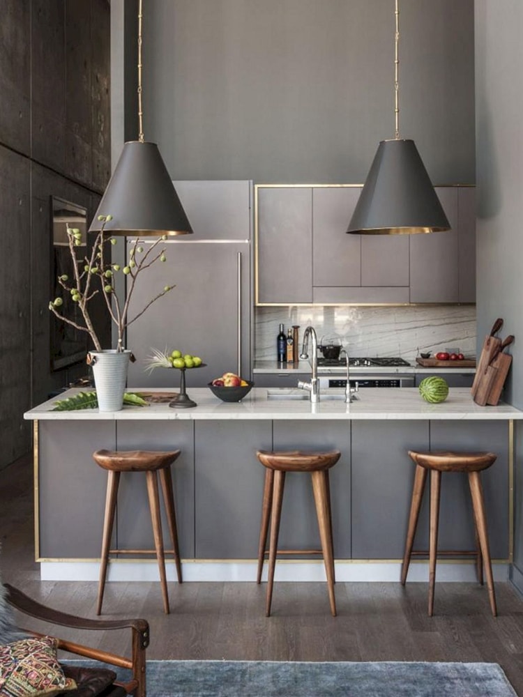 masculine kitchen with dining table and stool