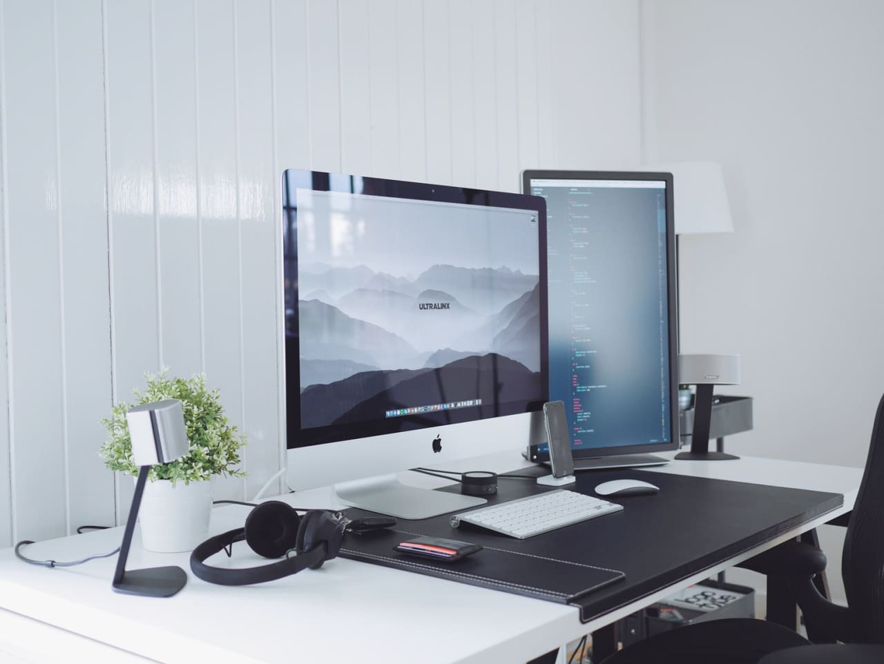 masculine imac minimal setup desk home office