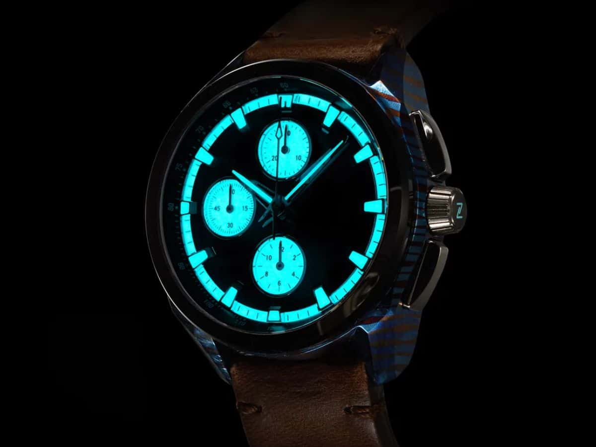 Zelos ZX series watch dial glowing in dark