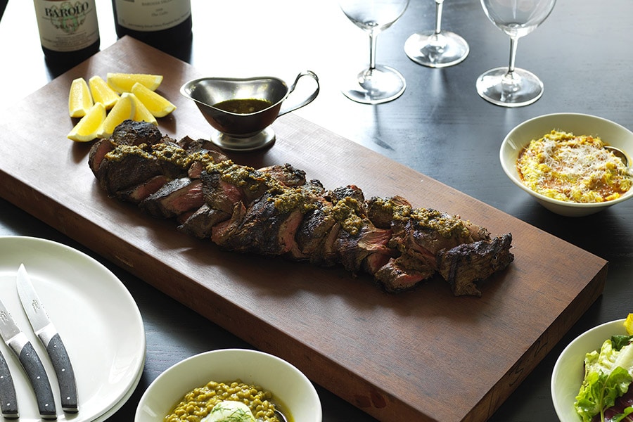 rockpool beef dish wooden plank