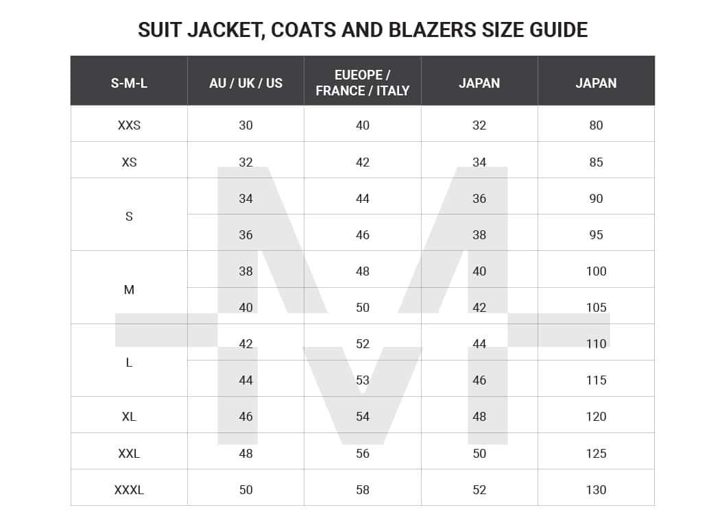 Australian Men's Clothing Size Conversion Charts - Suits ...