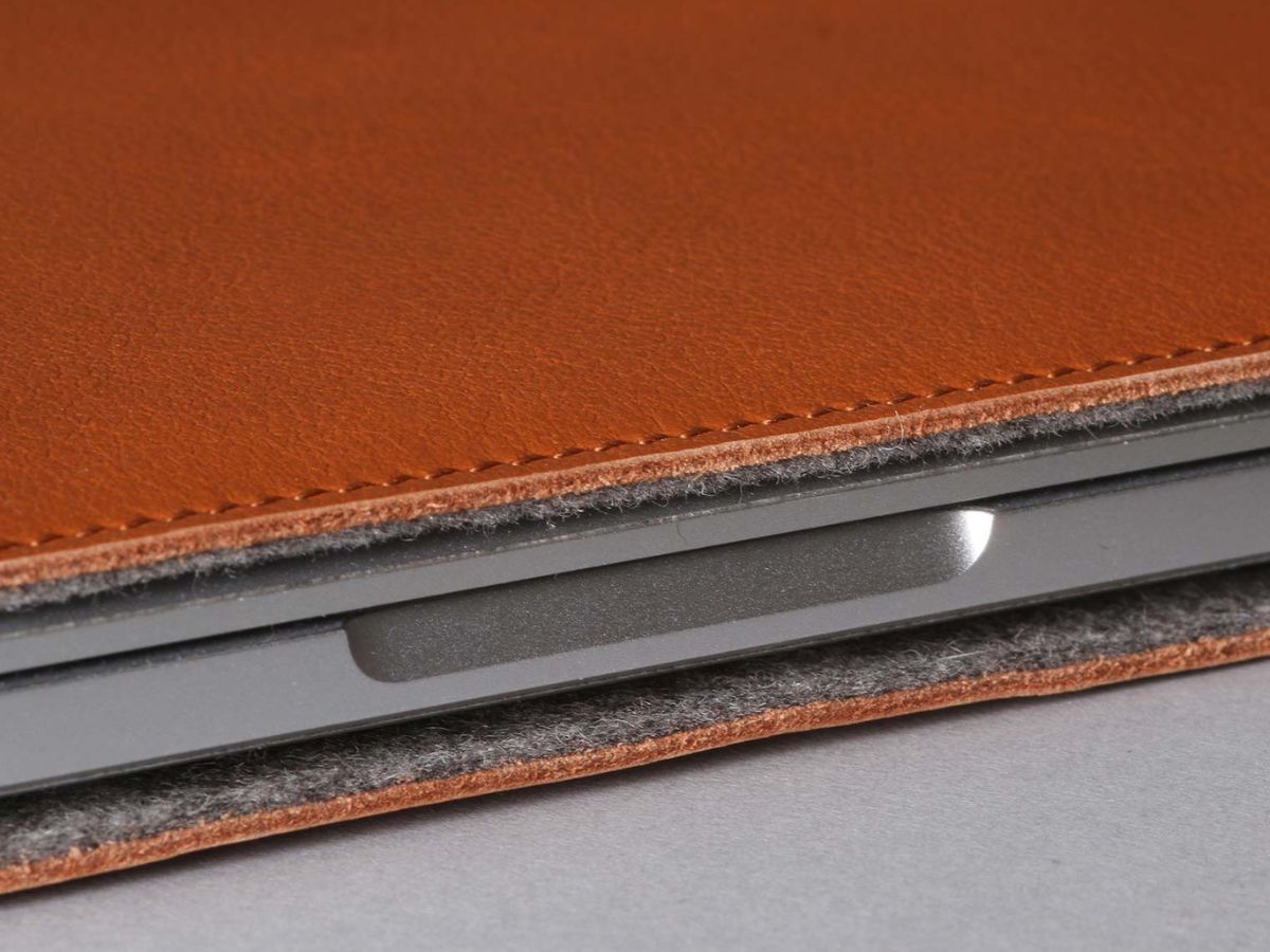Closeup of Harber London Slim Leather MacBook Sleeve Case