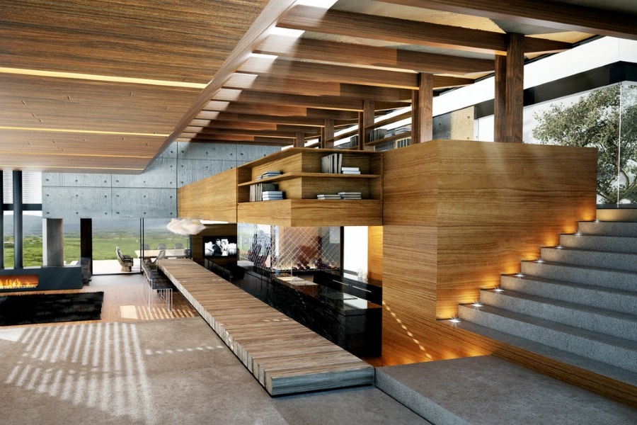 Modern wood and concrete interior