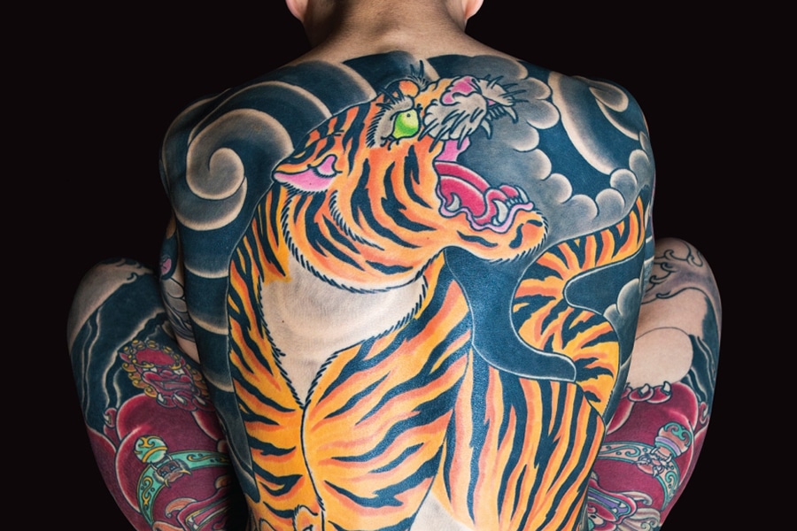 colourful japanese tiger growling Little tokyo tattoo