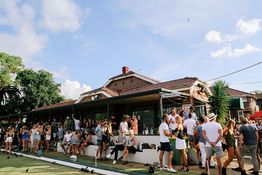 lawn bowl greens with bar in background